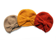 baby knit turban in mustard rust and fawn