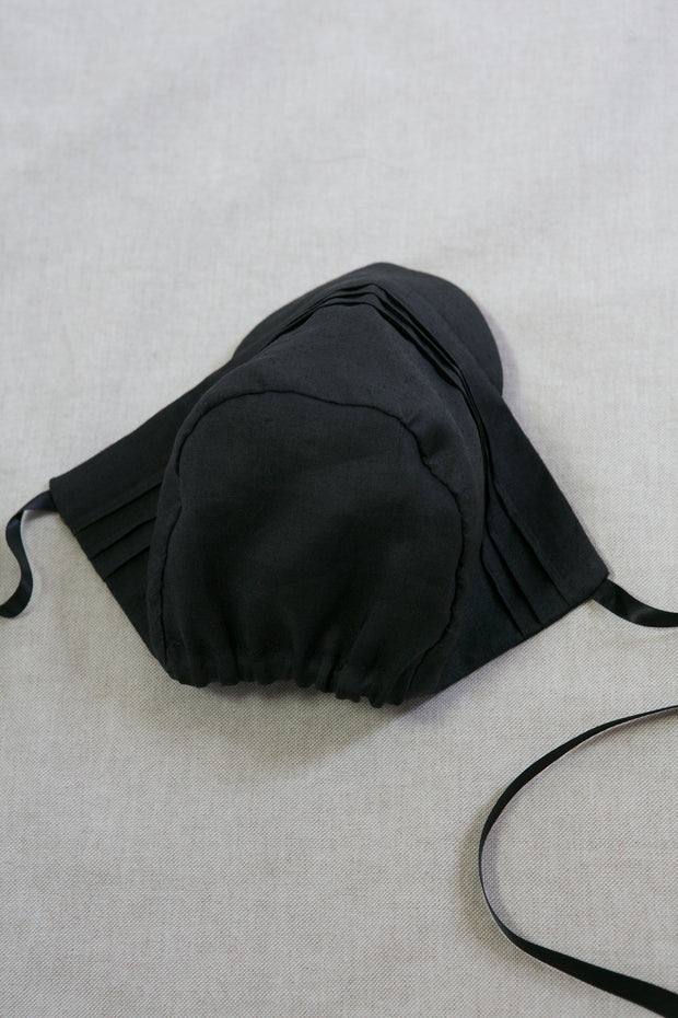 Black Linen Gothic Baby Bonnet - "Elliott"