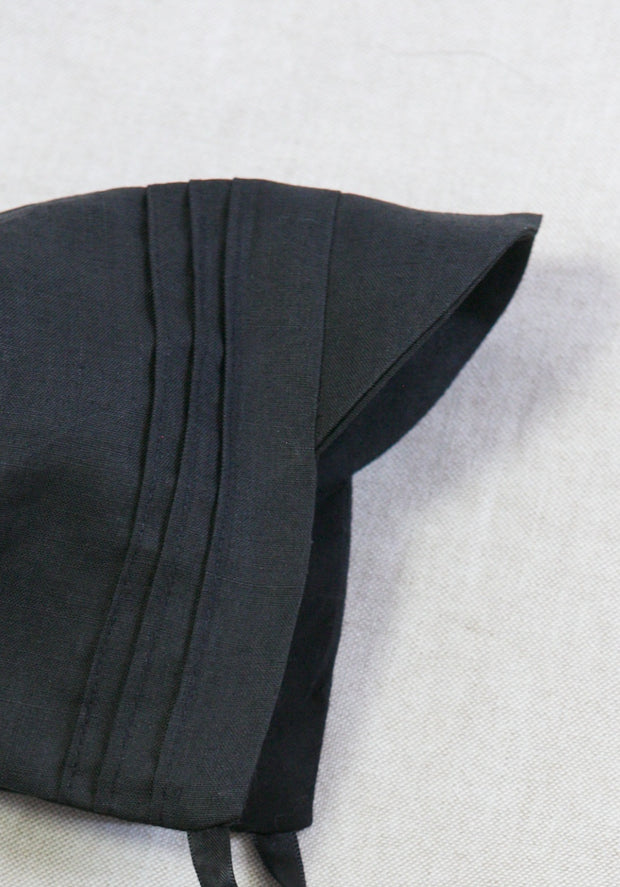 Black Linen Gothic Baby Bonnet - "Elliott"