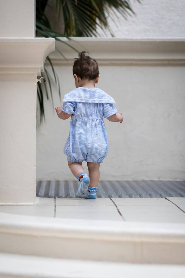 sailor romper light blue stripe baby boy