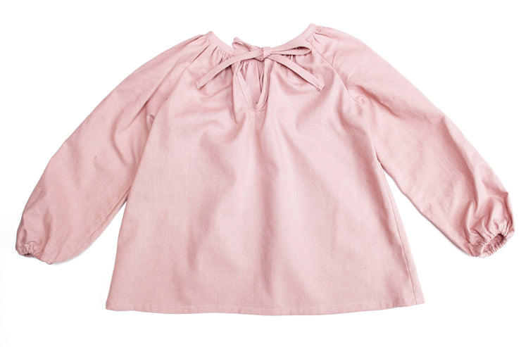 Dusty Pink Linen Girls Peasant Blouse - “Maria”